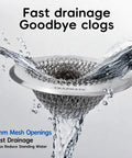 Hassle Free Shower Drain Hair Catcher With Quick Flip Empty Pocket Stops Pipe Clogs Keeps The Bathroom Fresh No Sweat Or Messy Hands Just Lift And Toss For Smooth Daily Cleanup, stainless steel with water flowing.