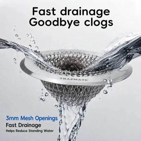 Hassle Free Shower Drain Hair Catcher With Quick Flip Empty Pocket Stops Pipe Clogs Keeps The Bathroom Fresh No Sweat Or Messy Hands Just Lift And Toss For Smooth Daily Cleanup, stainless steel with water flowing.