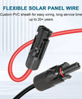 Close-up of connectors on 10 AWG Solar Extension Cable 100 Feet with Male to Female Connector for solar panels.
