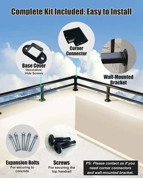 Heavy Duty Balcony Railing Fence Extender Topper No Sweat Privacy Screen Weather Tough Outdoor Barrier For Apartment Patios And Decks Dead Simple Install showing installation kit with screws and brackets.