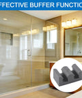 4-Piece Framed Silicone Shower Door Bumpers For Sliding Glass Doors, installed on clear grey shower enclosure, impact safe