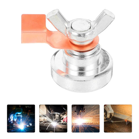 Heavy Duty Magnetic Welding Ground Clamp For Fast Attachment On Metal Rods Posts Railings And Tables, silver iron build with orange connector.