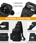 Internal structure of Tactical Sling Bag Crossbody For Men And Women EDC Shoulder Pack With MOLLE, Lightweight 600D Nylon, Black.