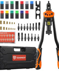 Awesome 16 Inch Rivet Nut Tool Kit With 15 Replaceable Mandrels And 287 High Grade Rivnuts For Metric And SAE Uses Plus Sturdy Storage Case, orange hand tool kit