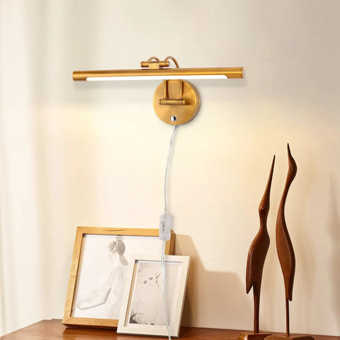 Brass 16 Inch LED Vanity Light Dimmable Wall Sconce With Adjustable Arm Plug In Bedside Reading Lamp Warm 3000K 8W
