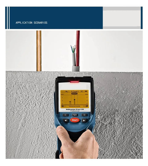 Pro Hustle Ready Wall Scanner And Digital Stud Finder With Straight Up Depth Tracking zero calibration hassle shown in use on concrete.