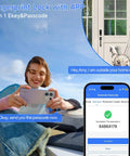 Premium Heavy Duty Smart Door Lock With App Control And Fingerprint Entry For Main Entrances with smartphone passcode, user smiling.