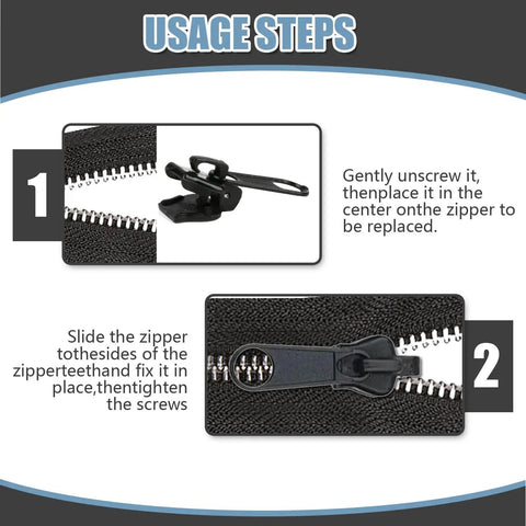 Usage steps for Heavy Duty Zipper Repair Kit 12 Piece Metal Universal Set Three Sizes For Quick Fixes Replacement Slider Teeth