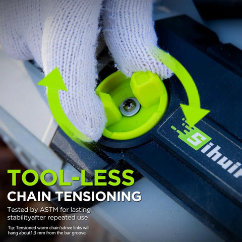 Tool-free chain tensioning on Powerful 60V 18-Inch Cordless Chainsaw With Dual 6.0Ah Batteries And Charger, Brushless Motor, Auto Lubrication.