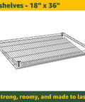 Heavy Duty Chrome Storage Shelving Unit With 18x36x74 Inch Frame And Forty Durable Bins For Badass Tool Organization In Garage Or Commercial Warehouse, showing 5 shelves, 18x36 inch frame.