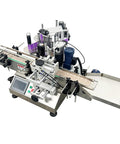 Fully Automatic Round Bottle Labeling Machine Featuring Plug And Play Touchscreen Controls and Smart Auto Correction, stainless steel.