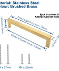 6 Pack Brushed Gold Cabinet Pulls Square Dresser Handles 5 Inch Center To Center Stainless Steel Cabinet Hardware dimensions