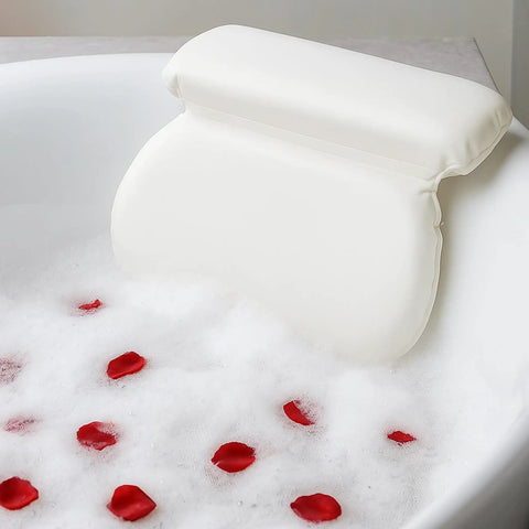 Tub Bath Pillow With Non Slip Suction Cups For Neck And Head Support, Waterproof Spa Like Comfort with rose petals in bathtub