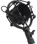 Shock mount for Pro Studio Condenser Microphone with Cardioid Pattern and All Aluminum Chassis, side view.
