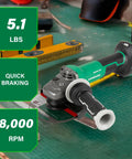 Cordless Brushless 6 Inch Angle Grinder With Variable Speed Paddle Switch, 36V Power Tool on workshop table