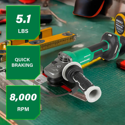 Cordless Brushless 6 Inch Angle Grinder With Variable Speed Paddle Switch, 36V Power Tool on workshop table
