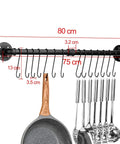 31.5 Inch Wall Mounted Pot Rack With Detachable Pan Lid Organizer And 14 Hooks Heavy Duty Iron In Matte Black For Kitchen Utensils