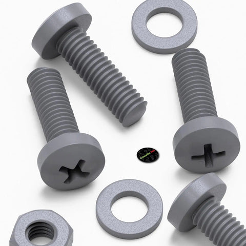 Top Shelf M6 X 20 Millimeter Polypropylene Cross Pan Head Bolts Kit With Corrosion Resistant Nuts And Washers For Straight Up DIY Fixes And Heavy Duty Assembly Work In Slick Dark Gray