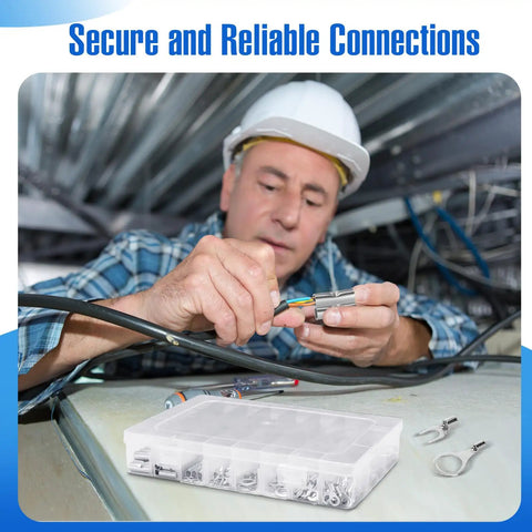 Electrician using 600 Piece Non Insulated Ring Terminal Kit And Butt Fork Connectors Set For AWG 22 To 10 Copper Wire