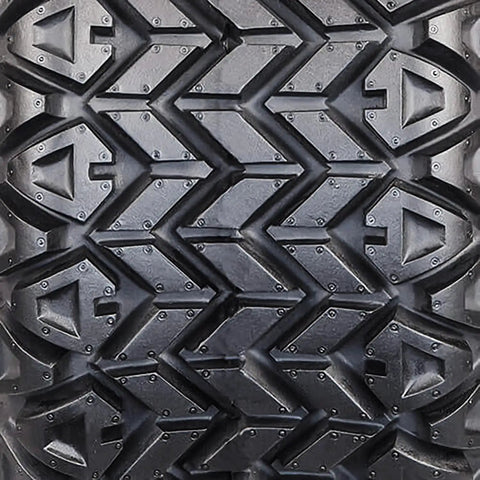 Close-up of tread pattern on All-Terrain ATV Bias Ply Tire 25x10.00-12 4-Ply Tire Only No Rim For Quad Bikes Built For Dirt Trails