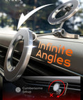 MagSafe Car Mount For iPhone 17 Pro Max With 24 Strong Magnets, slim magnetic phone holder on car dashboard, showcasing infinite angles.