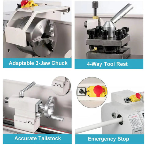 Knockout Benchtop Metal Lathe Machine With 1100W Brushless Motor And Variable Speed Up To 3000 RPM Featuring Digital Led Screen And Beefy 3 Jaw Chuck For Quick Shop Projects And Smooth Home Machining