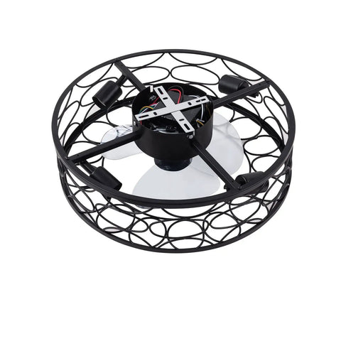 ALSKXaxna Ceiling Fan with Light 30W 3 Blades Pure Copper Motor for Bedroom, view of black metal frame and inner motor.