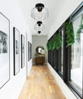 Industrial Semi Flush Mount Ceiling Light With Clear Glass Pendant Shade in hallway with farmhouse vibe and black matte finish