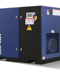 Beefy 30HP Rotary Screw Air Compressor Delivers 123 CFM at 125 PSI 460 Volts Three Phase Fixed Speed Industrial Grade Unit for Continuous Duty Manufacturing and Heavy Load Air Demands, blue enclosed cabinet