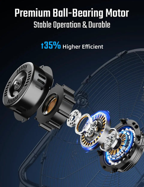 Exploded view of premium ball-bearing motor for Comfort Zone 12 Inch Floor Fan With 3 Speed High Velocity Air, durable and efficient.