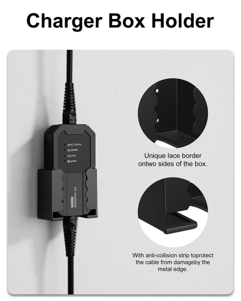 Heavy Duty Ev Charger Wall Mount Kit And Charging Cable Organizer J Hook Holster For Sae J1772 Connector with anti-collision strip.