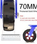 Heavy Duty Locking Casters With Dual Disc Brakes, Rock Solid Rubber Tires, Shock Absorbing Puncture Proof Wheel Kit, Built Like A Tank For Heavy Hauling Shop Tools And Garage Gear - 70mm thickened solid wheel with ruler for size reference.