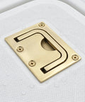 Gold Finish Flush Ring Pull Handle for Marine Boat Hatch Latch 316 Stainless Steel Low Profile Recessed Door Pull on white surface