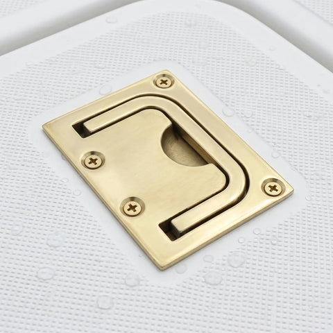 Gold Finish Flush Ring Pull Handle for Marine Boat Hatch Latch 316 Stainless Steel Low Profile Recessed Door Pull on white surface