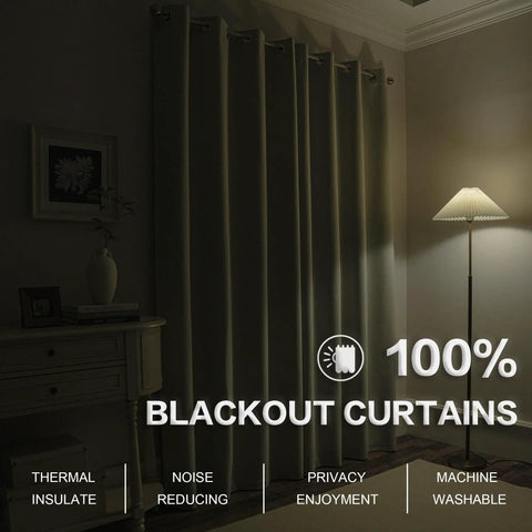 Light Grey Linen Blackout Curtains Two Panels W50 x L102 Inches Long Room Darkening Thermal Insulated in bedroom setting