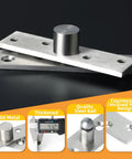 Slick Running 4 Inch Pivot Hinges For Hidden Doors, Concealed Stainless Steel Hardware In Brushed Finish Pair close-up, features solid metal, steel ball.