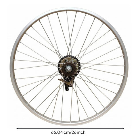 Slick Single Speed Rear Wheel Rim With Heavy Duty Aluminum Hub And Plug In Brake Assembly For No Sweat Bike Repair and Rock Solid Stopping Power Built To Roll All Week Long, 26 inch silver rim and hub.