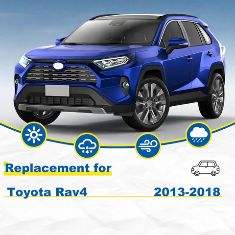 Top Tier Triple Set Front Windshield Wiper Blades For Your Toyota Rav4 And Hyundai Kona Whip Featuring Slick J Hook Mount For Hassle Free Swaps And A Smooth Drive Through Heavy Rain Or Snow on blue Toyota Rav4 2013-2018 model.