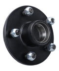 Trailer hub assembly with five lug studs, 4.75 inch bolt pattern, black finish.