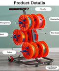Multi Spool Cable Dispenser Cart On Wheels For Easy Wire Dispensing In Factories with labeled components and four reels