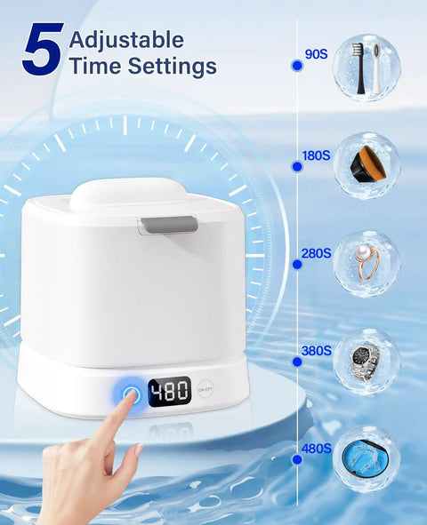 Ultrasonic Retainer Cleaner Machine With 45kHz Sonic Cleaning And Digital Timer showing 5 adjustable time settings