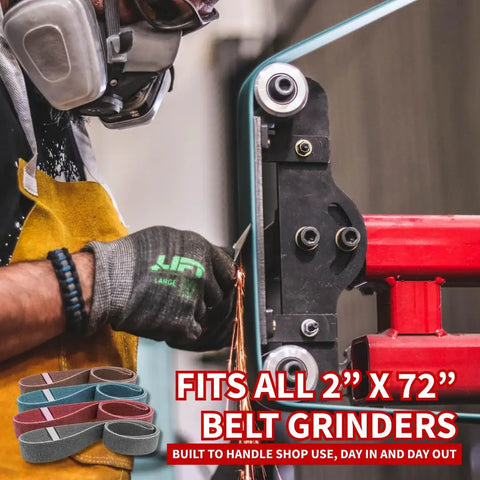 Worker using 2 Inch By 72 Inch Surface Conditioning Kit With Coarse, Medium, Very Fine And Ultra Fine Nonwoven Belts, One Each For Smooth Finishes
