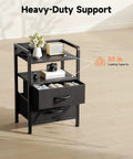 Nightstand With Charging Station And LED Light Strip, Modern End Table With USB Ports, AC Outlets, Storage Shelf And Two Fabric Drawers, Smart Bedroom Nightstand For Convenience And A Boss Vibe with open drawers and decor.