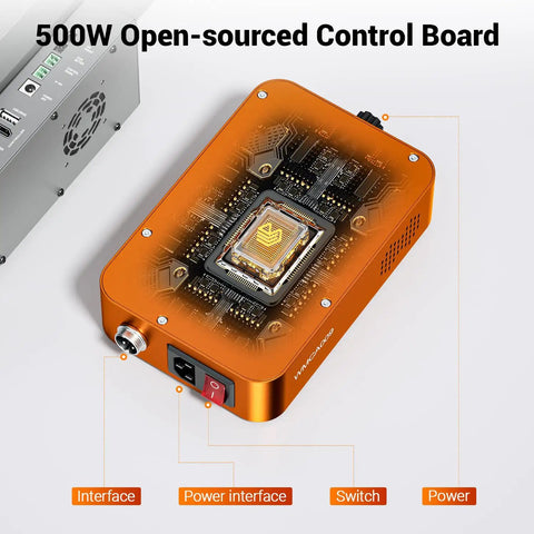 500W open-sourced control board for CNC Spindle Motor 500W With Power Control Box, 12000 RPM, ER11 Chuck, shown with interface labels