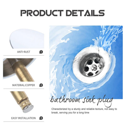 Copper Bathtub Drain Stopper with Rotary One Press Sealing shown in installation step with anti-rust copper material and water flow.