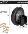 8 Inch Rubber Gate Wheel Caster For Swing Gates Heavy Duty Gate Helper Side Mount with measurements and mounting brackets