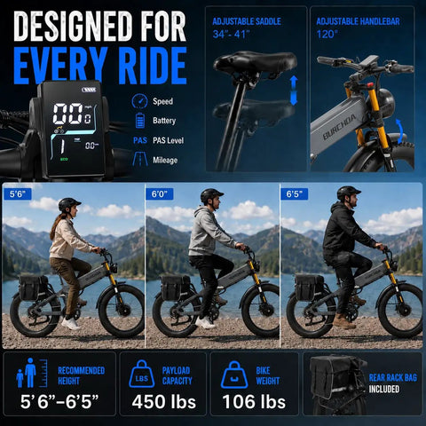 Heavy Duty Dual Motor Electric Bike For Adults With 5000W Peak Power And Awd, 42V Battery Delivering 90 Mile Range, 40Mph Top Speed On 26 Inch Fat Tires, Full Suspension And Hydraulic Brakes To Rip Through Any Trail features adjustable saddle and handlebars with user height options.