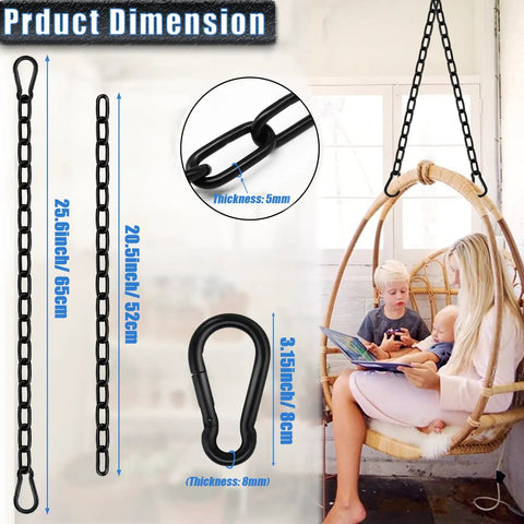 Two Pack Hanging Swing Chain With Four Carabiners 25In Heavy Duty Hammock Hardware Kit installed on hanging chair indoors