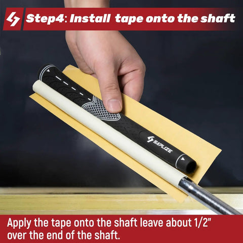 Applying grip tape from All In One Golf Grip Regripping Kit With 5oz Solvent, 15 Grip Tapes, Tape Remover Tool, Hook Blade And Rubber Vise Clamp.