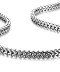 Mechanic Style Stainless Steel Mens Necklace Link Chain Silver Tone Dope Polished Finish Mens Jewelry close-up on white background
